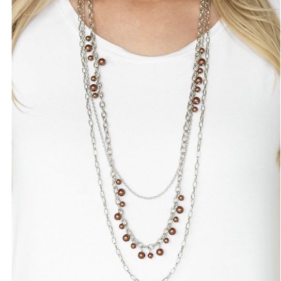 Pear Silver Brown Necklace - Picture 2 of 3